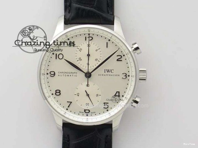 MIROTIME 0401 Casual Portuguese IW371405 ZF 1:1 Best Edition SS White Dial Silver Markers On Black Leather Strap A 7305